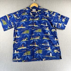 David Carey Shirt Mens‎ XL Blue Lighthouse Nautical Hawaii Camp Button Up